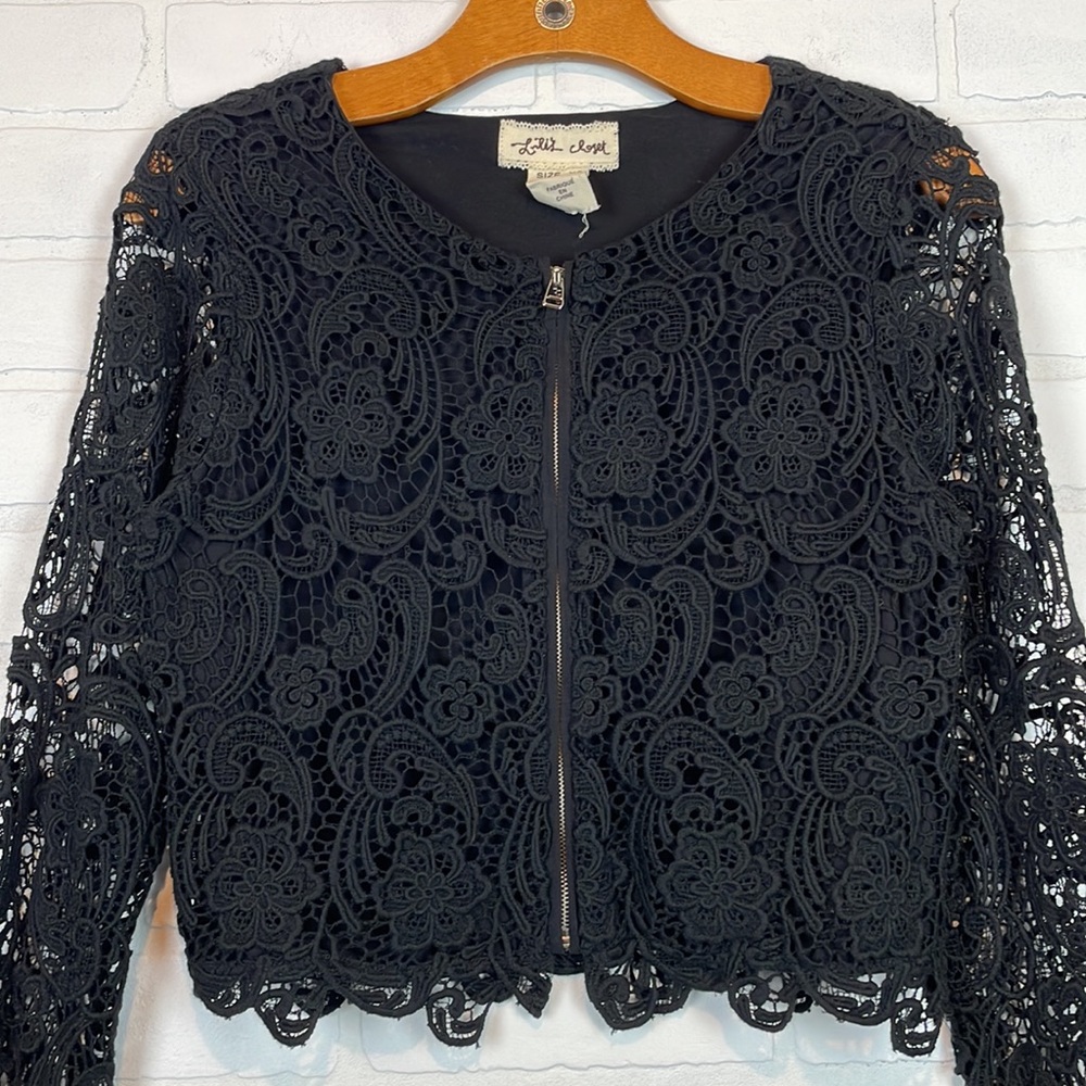 Anthropologie Lili’s Closet Black Lace Cropped Zip Up Jacket XS - Picture 3 of 9